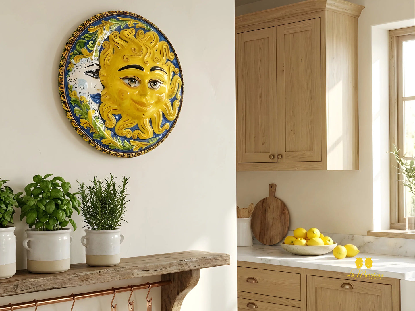Sole e Luna da Parete in Ceramica di Caltagirone Ø41cm