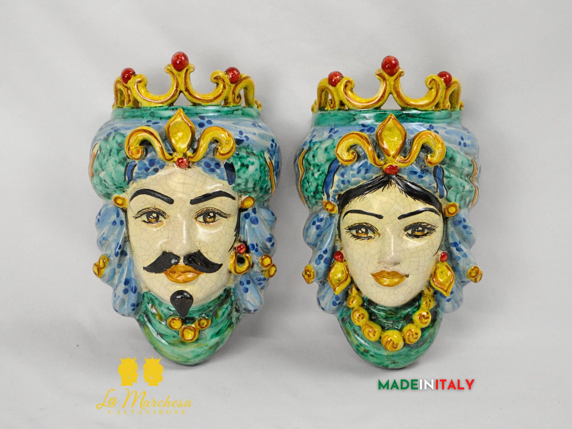 Teste di Moro in Ceramica di Caltagirone da Parete Craquelé 21cm- Vari Modelli