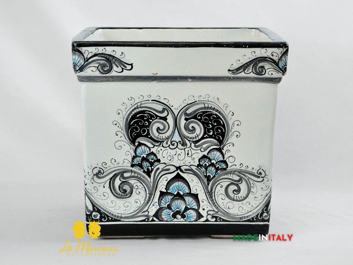 Portavaso Quadrato Decoro Barocco in Ceramica di Caltagirone 31cm - Vari Colori