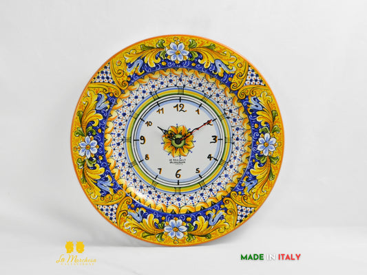Orologio in Ceramica di Caltagirone Piatto Falda Ornato Blu 42cm