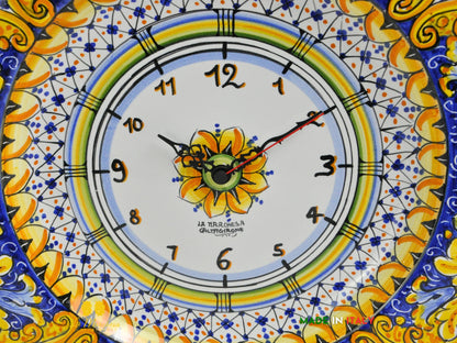 Orologio in Ceramica di Caltagirone Piatto Falda Ornato Blu 42cm