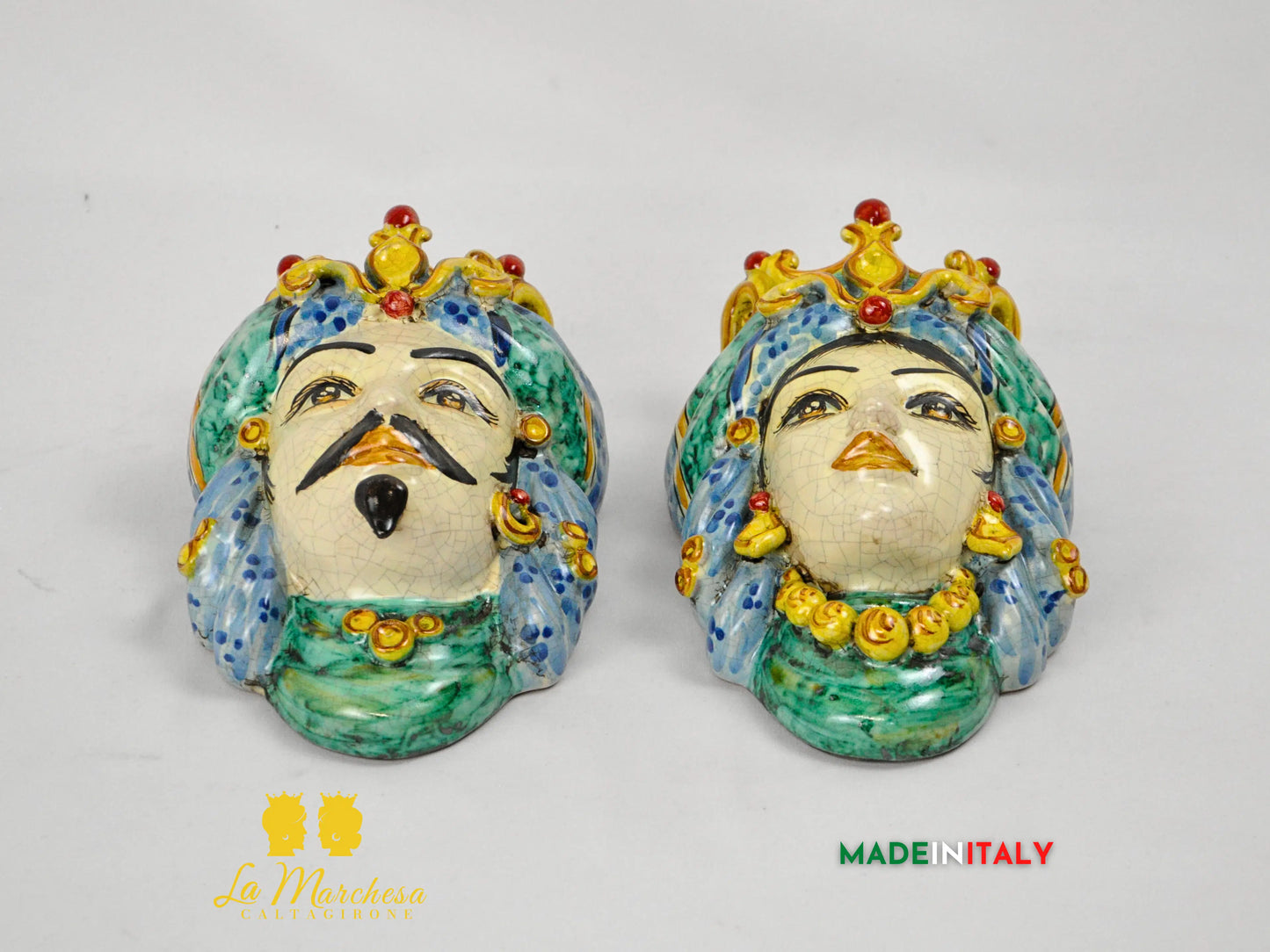 Teste di Moro in Ceramica di Caltagirone da Parete Craquelé 21cm- Vari Modelli