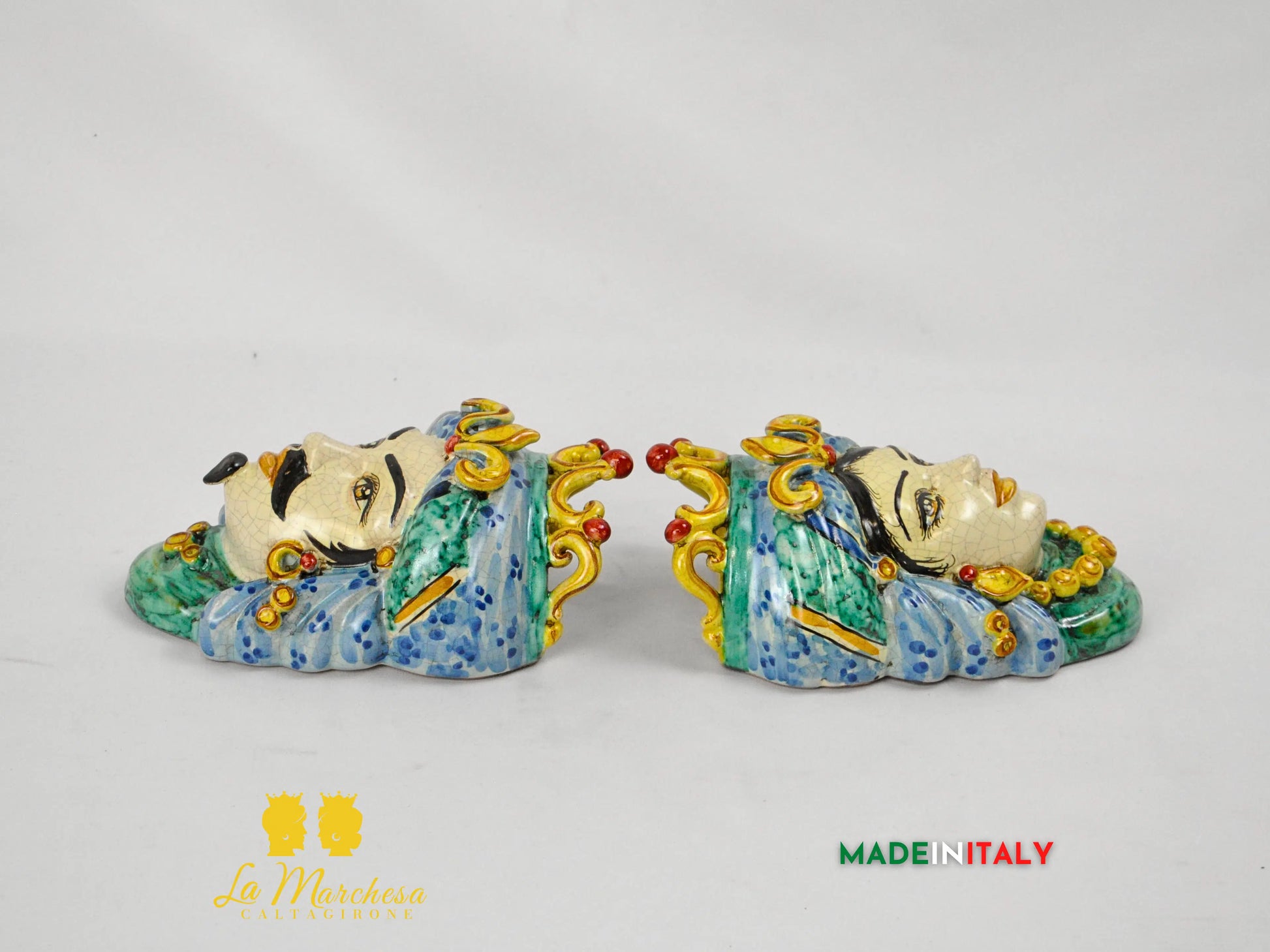 Teste di Moro in Ceramica di Caltagirone da Parete Craquelé 21cm- Vari Modelli