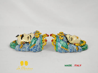 Teste di Moro in Ceramica di Caltagirone da Parete Craquelé 21cm- Vari Modelli