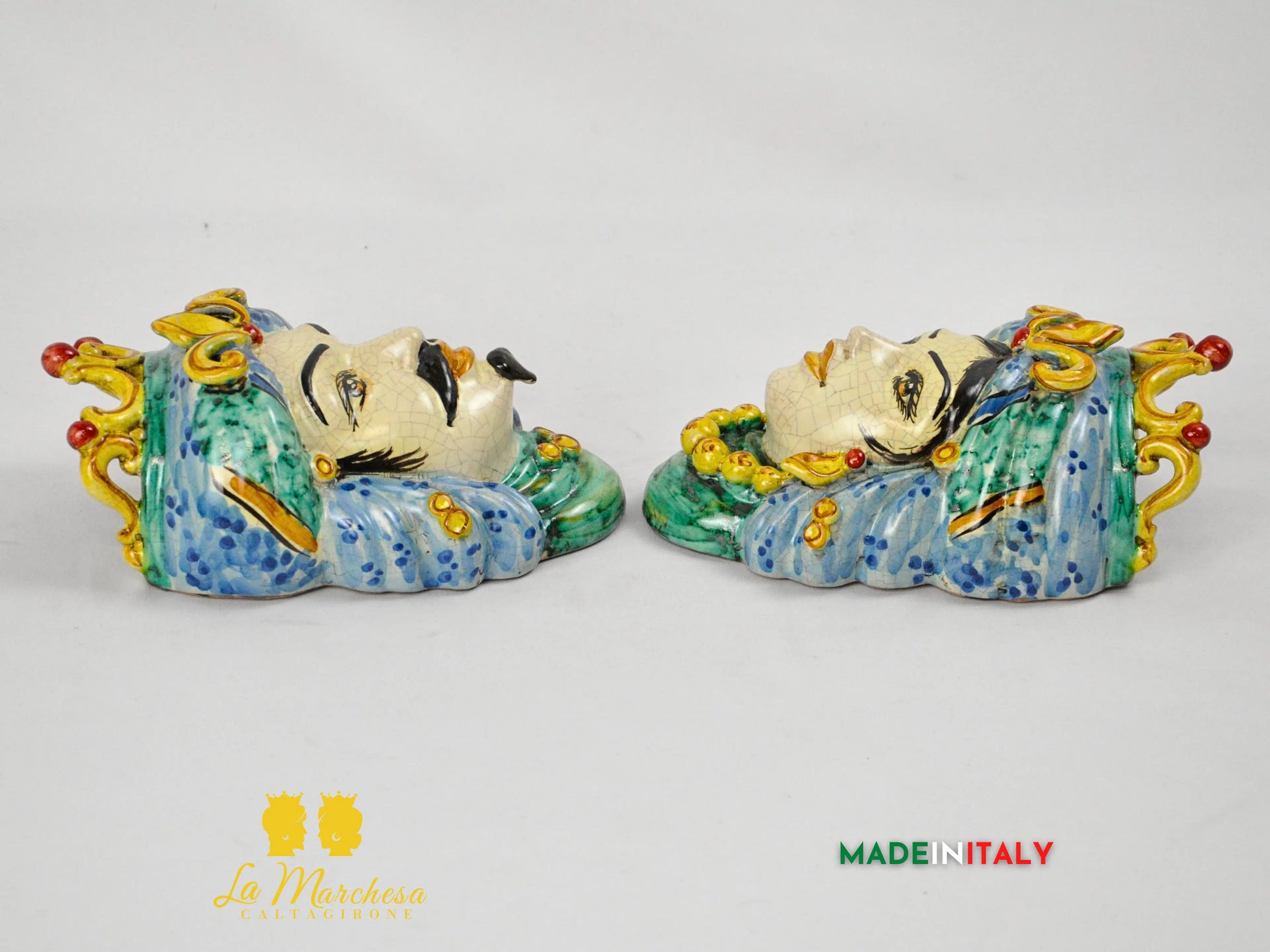 Teste di Moro in Ceramica di Caltagirone da Parete Craquelé 21cm- Vari Modelli