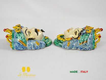 Teste di Moro in Ceramica di Caltagirone da Parete Craquelé 21cm- Vari Modelli