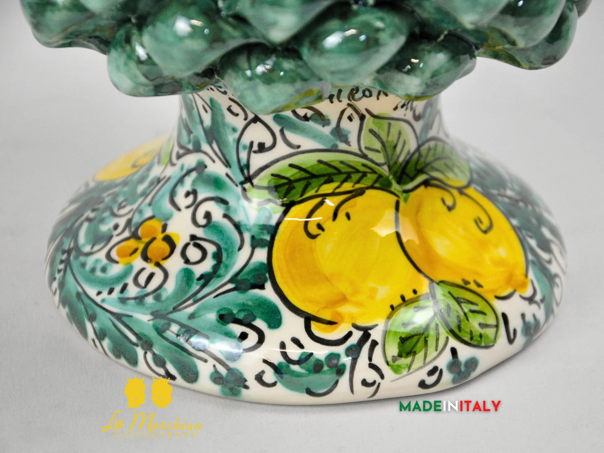 Pigna Siciliana in Ceramica di Caltagirone Verde Rame Limoni - Varie Misure