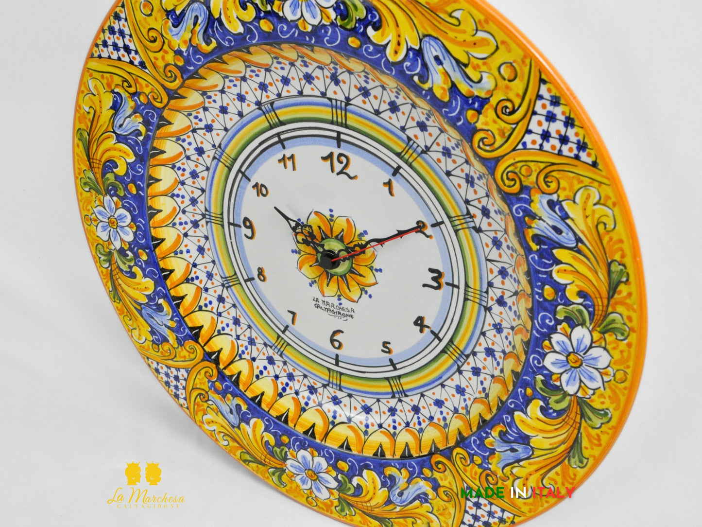 Orologio in Ceramica di Caltagirone Piatto Falda Ornato Blu 42cm