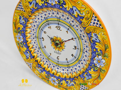 Orologio in Ceramica di Caltagirone Piatto Falda Ornato Blu 42cm