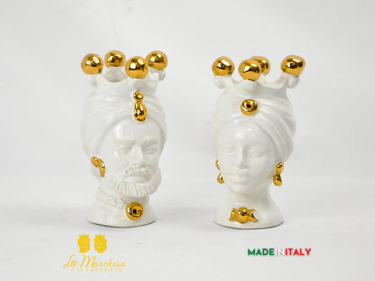 FINE SERIE - Teste di Moro Bianche e Oro in Ceramica di Caltagirone 16cm
