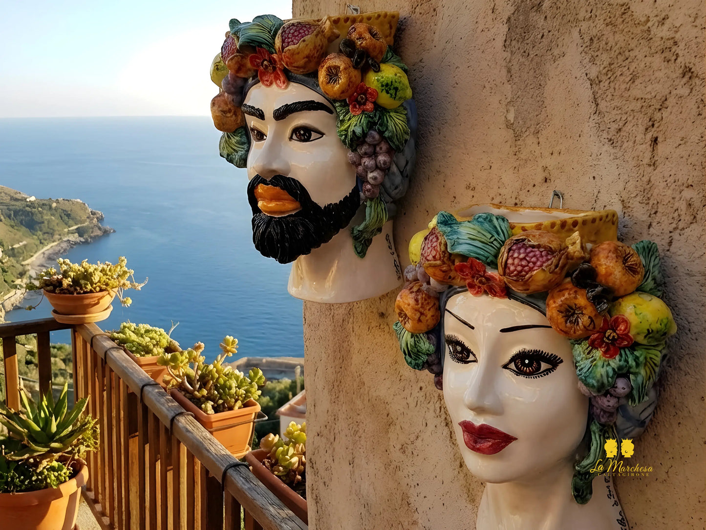 Teste di Moro in Ceramica di Caltagirone Frutta da Parete 35cm