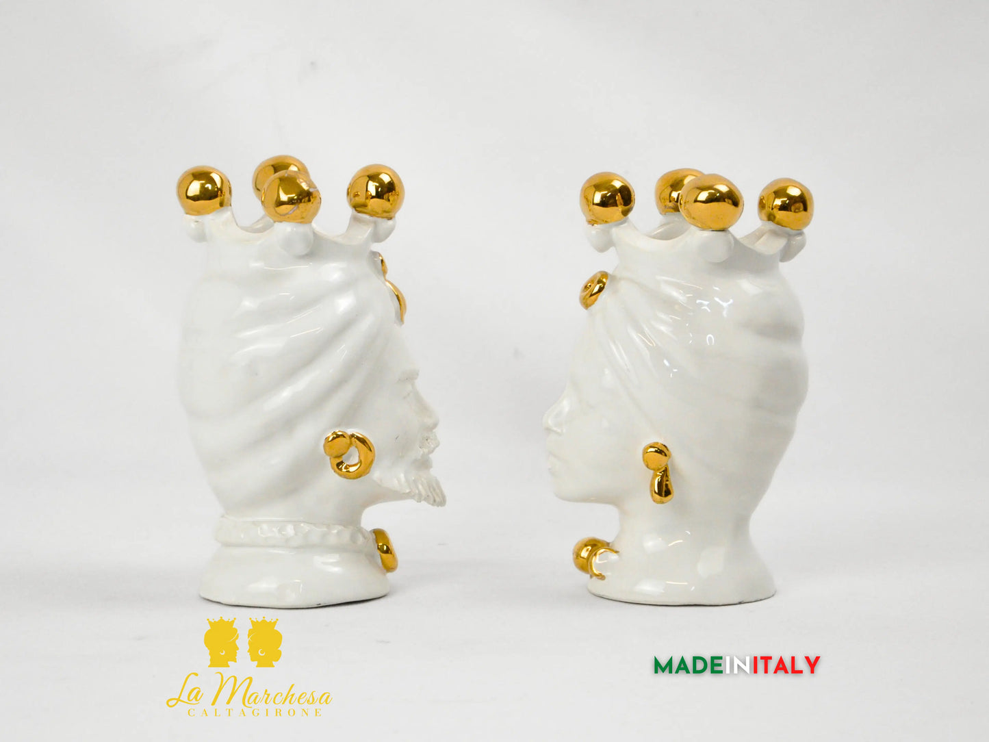 FINE SERIE - Teste di Moro Bianche e Oro in Ceramica di Caltagirone 16cm