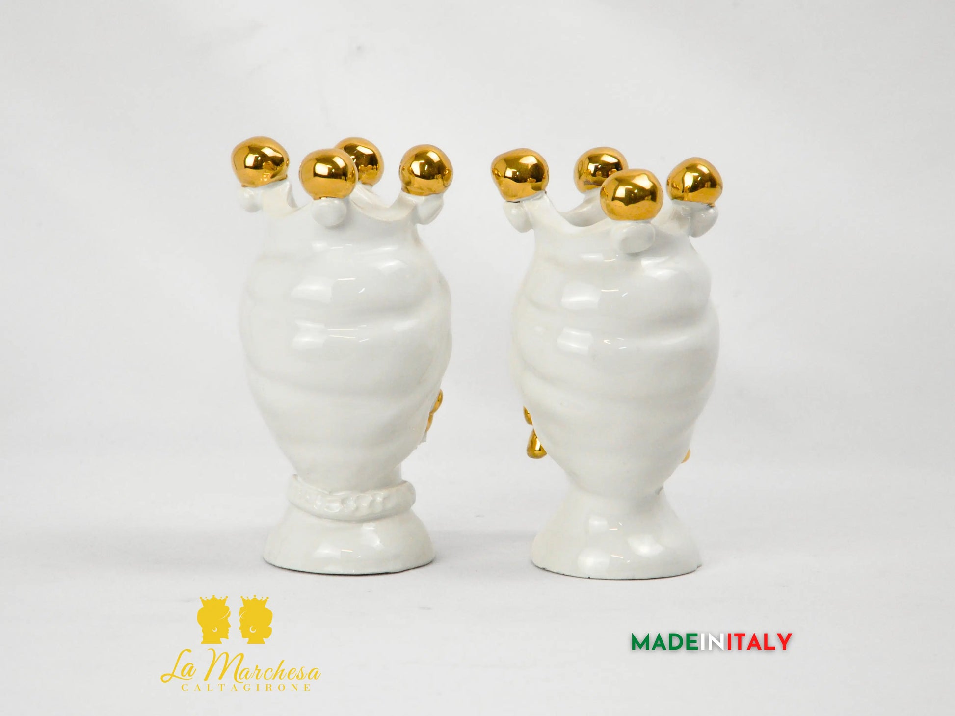 FINE SERIE - Teste di Moro Bianche e Oro in Ceramica di Caltagirone 16cm