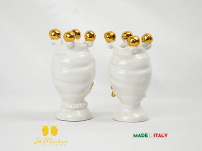FINE SERIE - Teste di Moro Bianche e Oro in Ceramica di Caltagirone 16cm