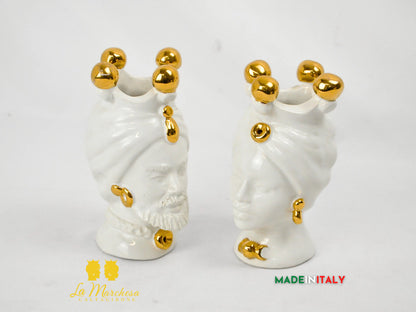 FINE SERIE - Teste di Moro Bianche e Oro in Ceramica di Caltagirone 16cm