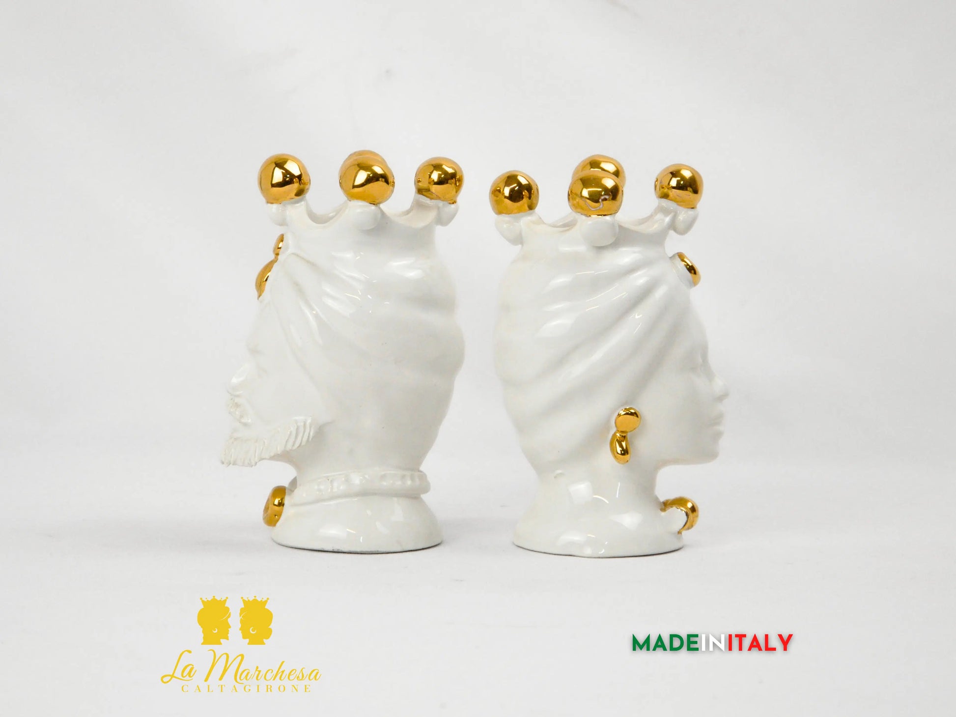 FINE SERIE - Teste di Moro Bianche e Oro in Ceramica di Caltagirone 16cm