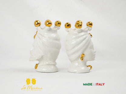 FINE SERIE - Teste di Moro Bianche e Oro in Ceramica di Caltagirone 16cm