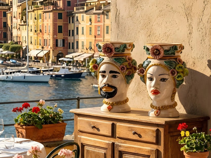 Teste di Moro Fiori e Frutta Ceramica di Caltagirone H40