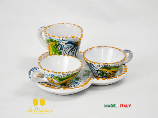 Set Degustazione Caffè Macchiato in Ceramica di Caltagirone Decoro Ornato