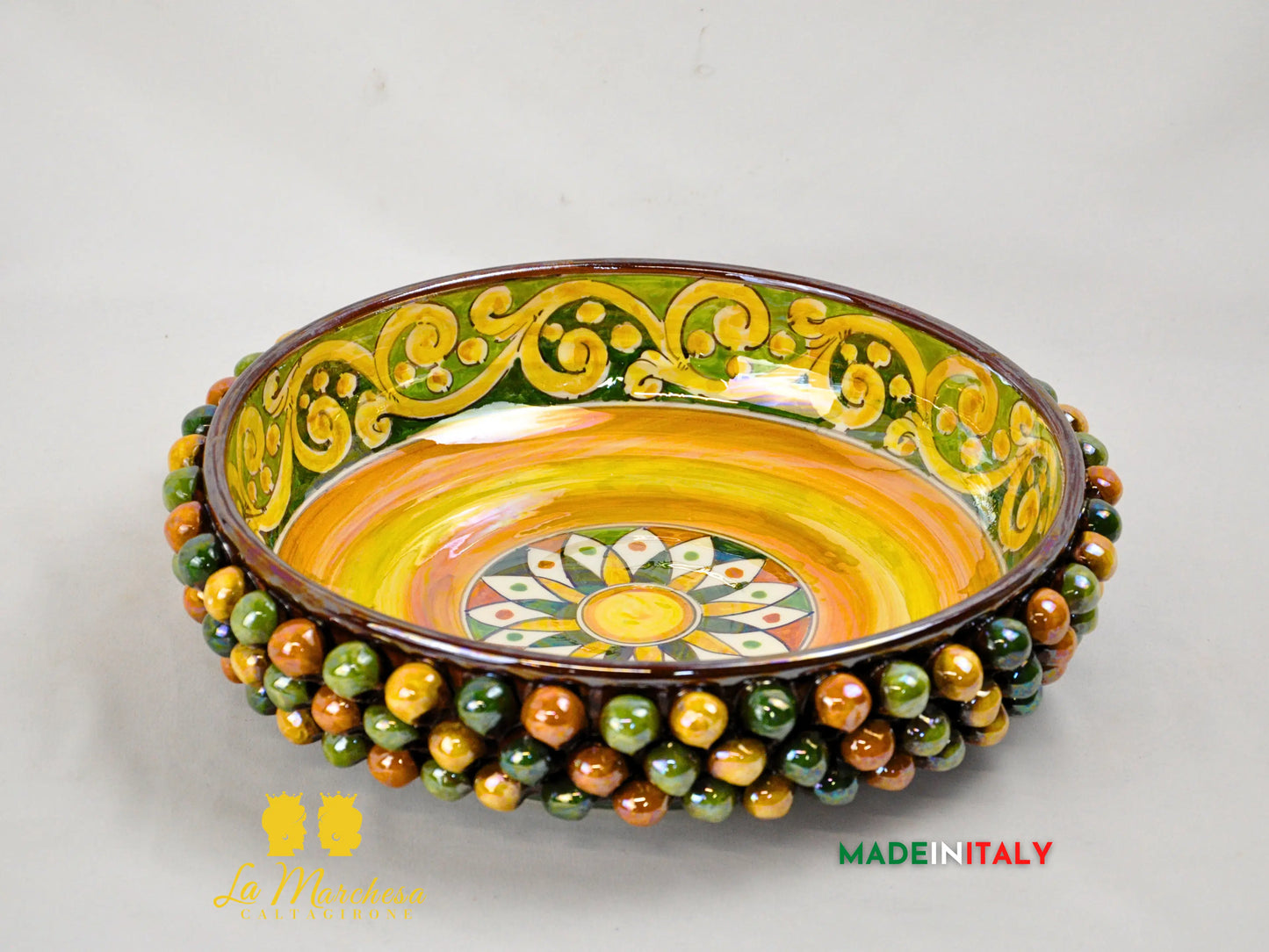 Ciotola Svuotatasche in Ceramica di Caltagirone Pigna Madreperla Giallo Verde - Vari Modelli