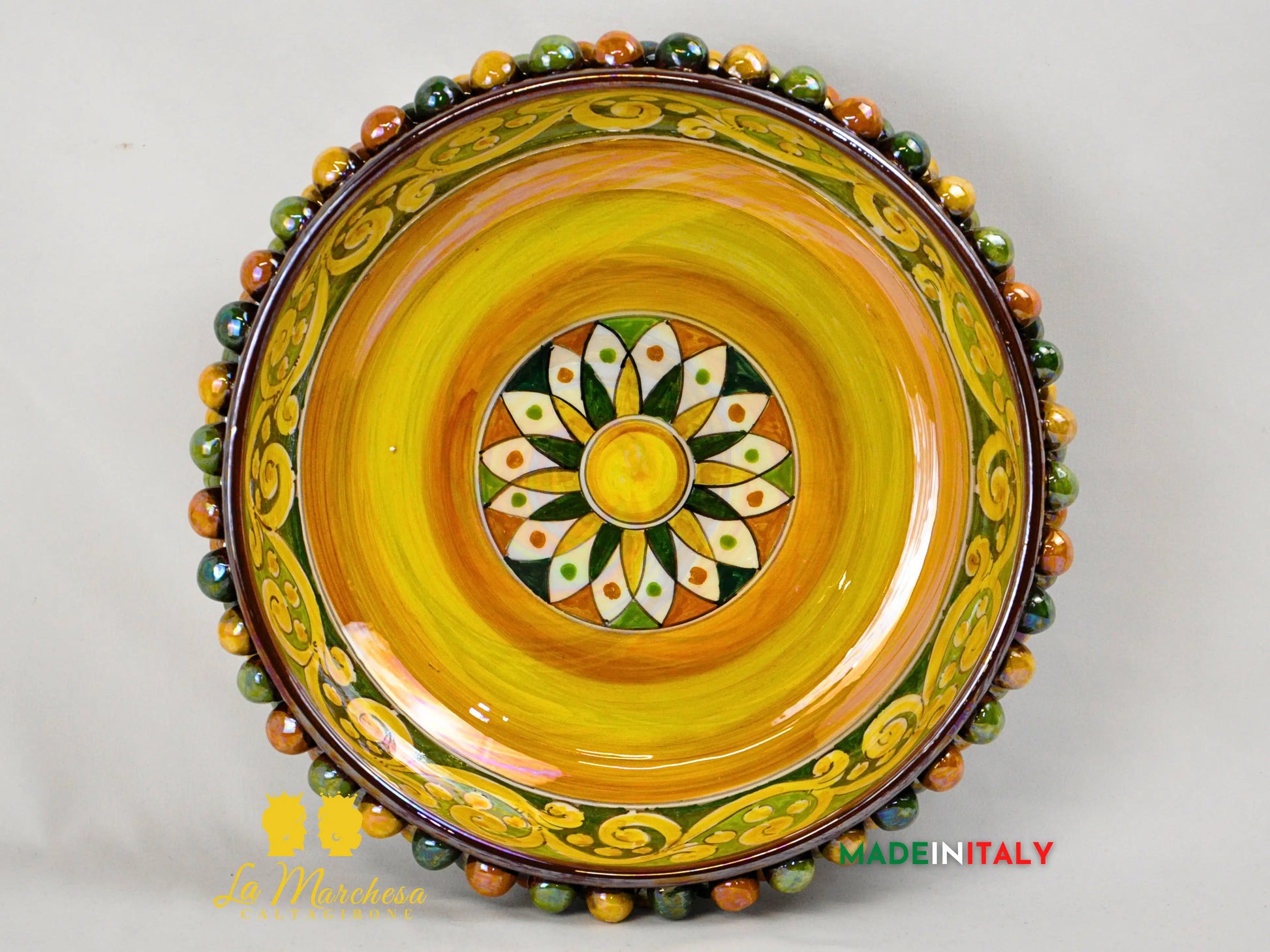 Ciotola Svuotatasche in Ceramica di Caltagirone Pigna Madreperla Giallo Verde - Vari Modelli