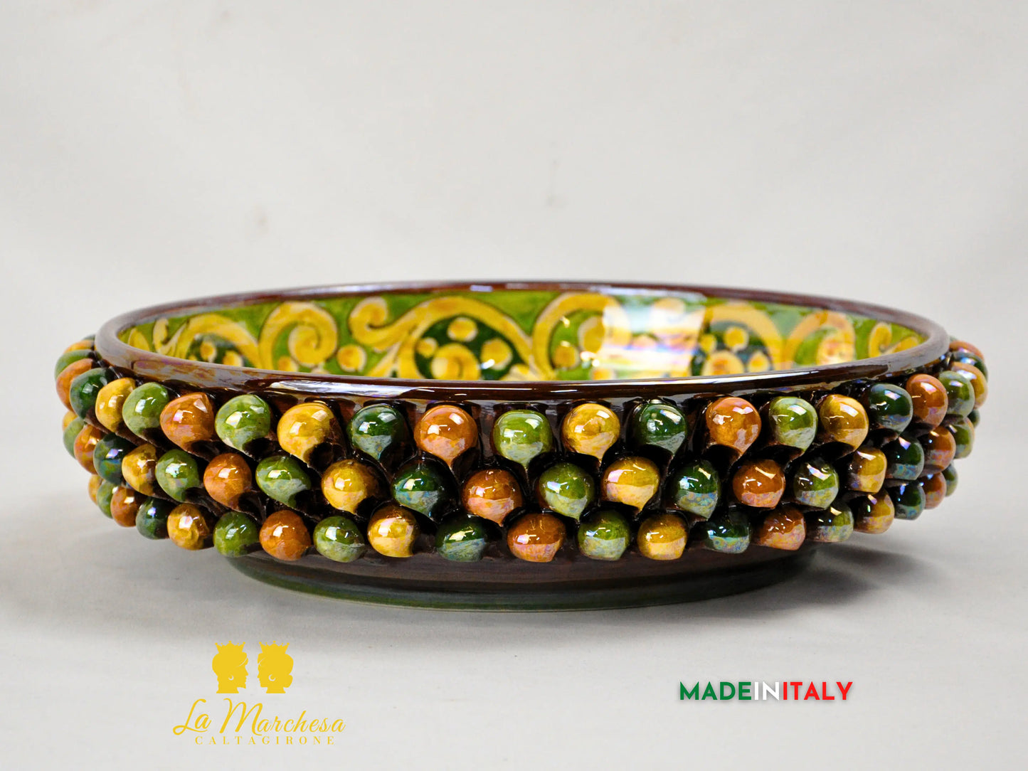 Ciotola Svuotatasche in Ceramica di Caltagirone Pigna Madreperla Giallo Verde - Vari Modelli