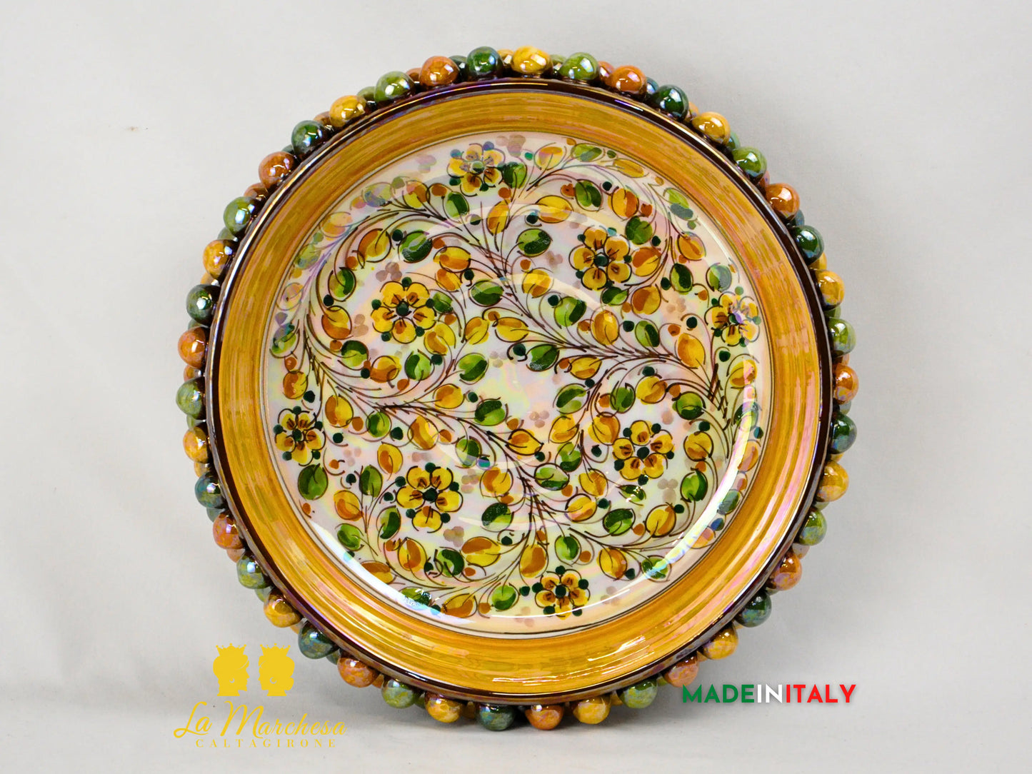 Ciotola Svuotatasche in Ceramica di Caltagirone Pigna Madreperla Giallo Verde - Vari Modelli