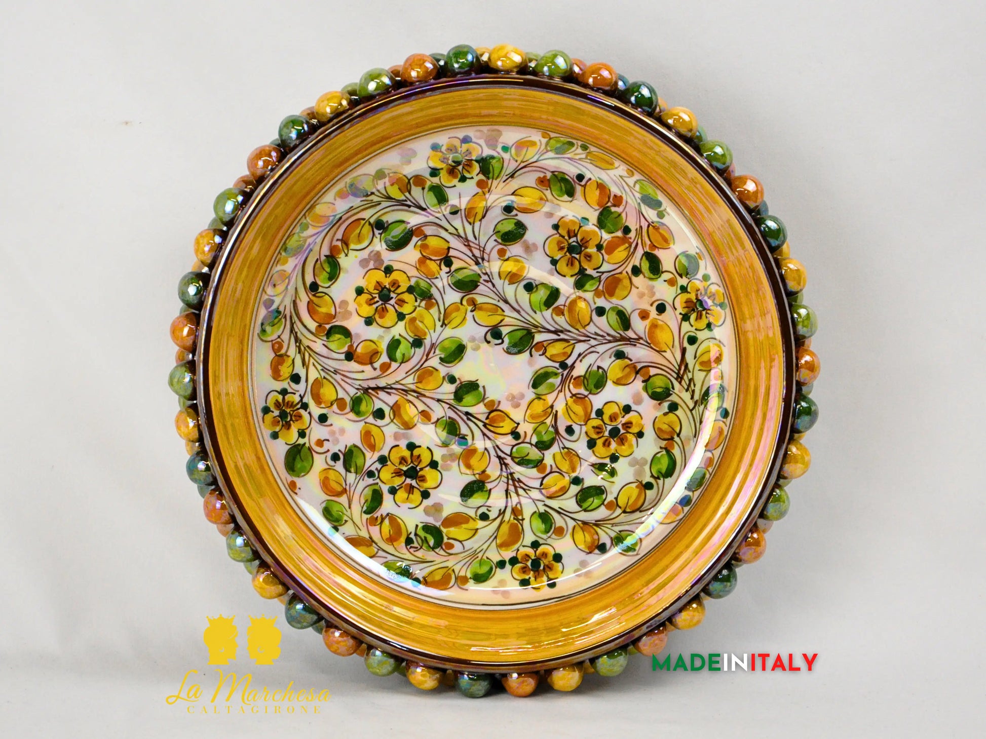 Ciotola Svuotatasche in Ceramica di Caltagirone Pigna Madreperla Giallo Verde - Vari Modelli