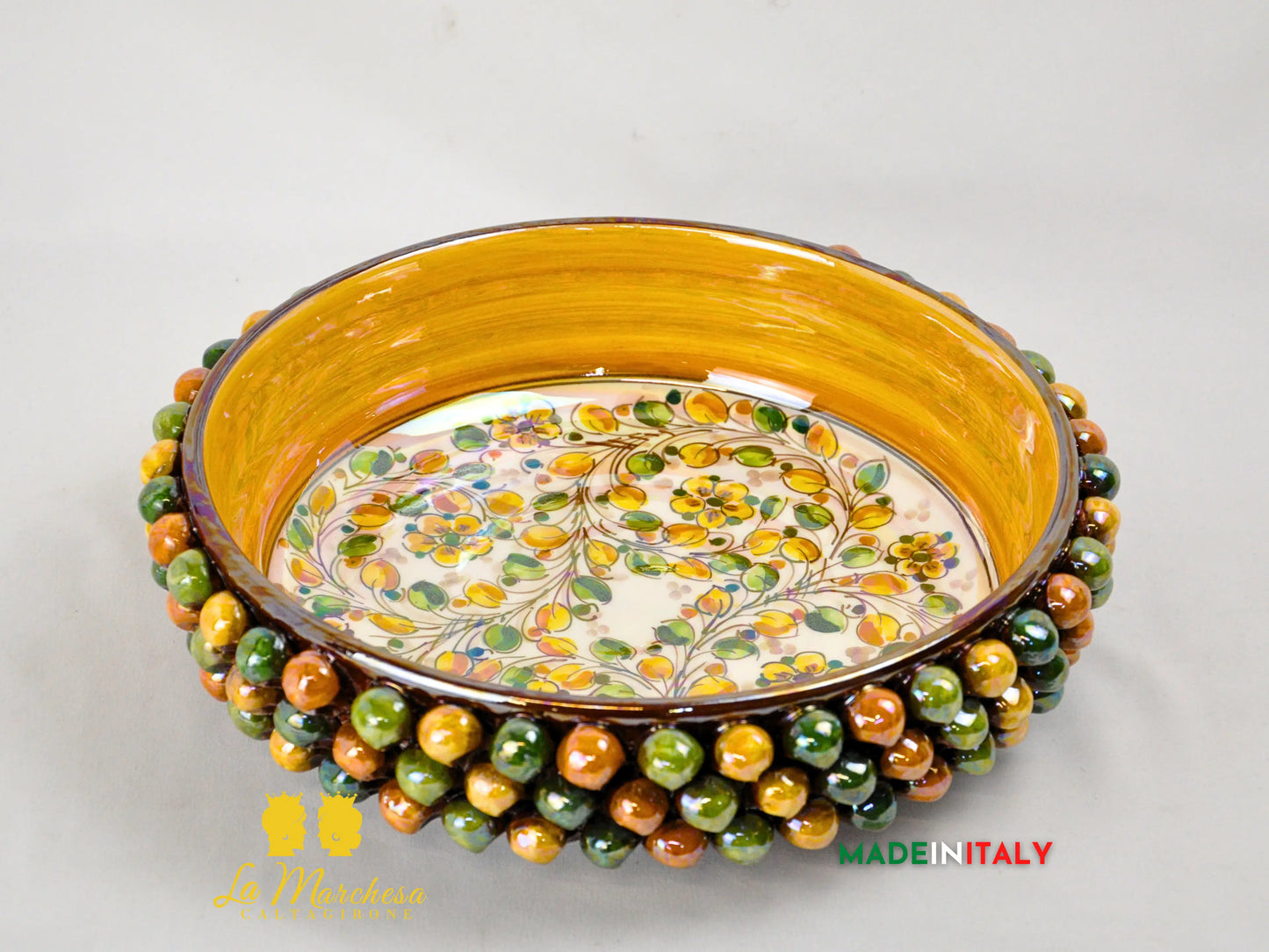 Ciotola Svuotatasche in Ceramica di Caltagirone Pigna Madreperla Giallo Verde - Vari Modelli