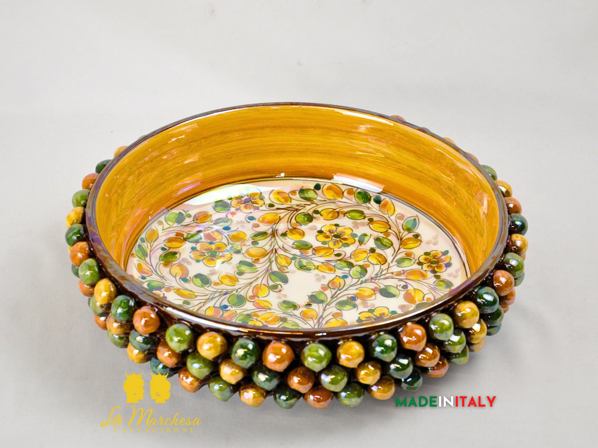 Ciotola Svuotatasche in Ceramica di Caltagirone Pigna Madreperla Giallo Verde - Vari Modelli