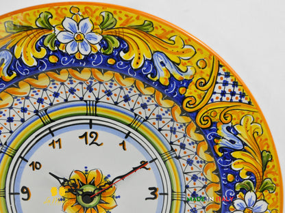 Orologio in Ceramica di Caltagirone Piatto Falda Ornato Blu 42cm