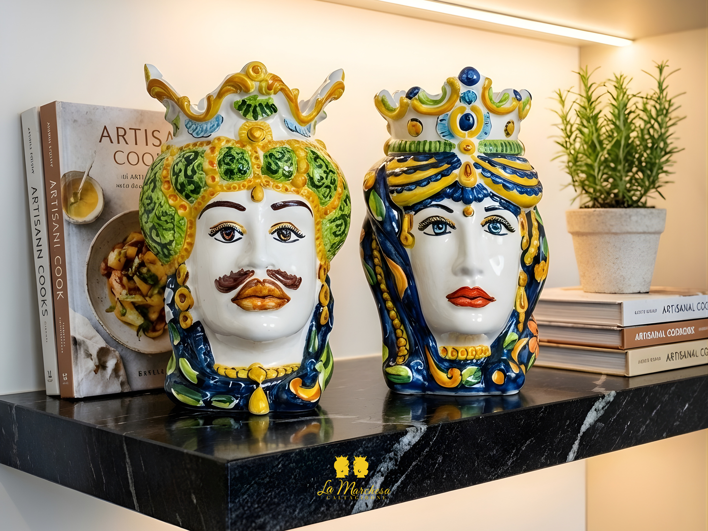 Teste di Moro Ceramica Caltagirone Barocco Blu H19