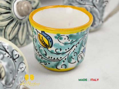 Servizio da Caffè in Ceramica di Caltagirone con Vassoio e Zuccheriera '600 Verde