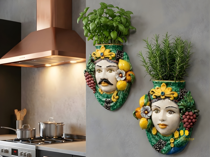 Teste di Moro in Ceramica di Caltagirone da Parete 28cm