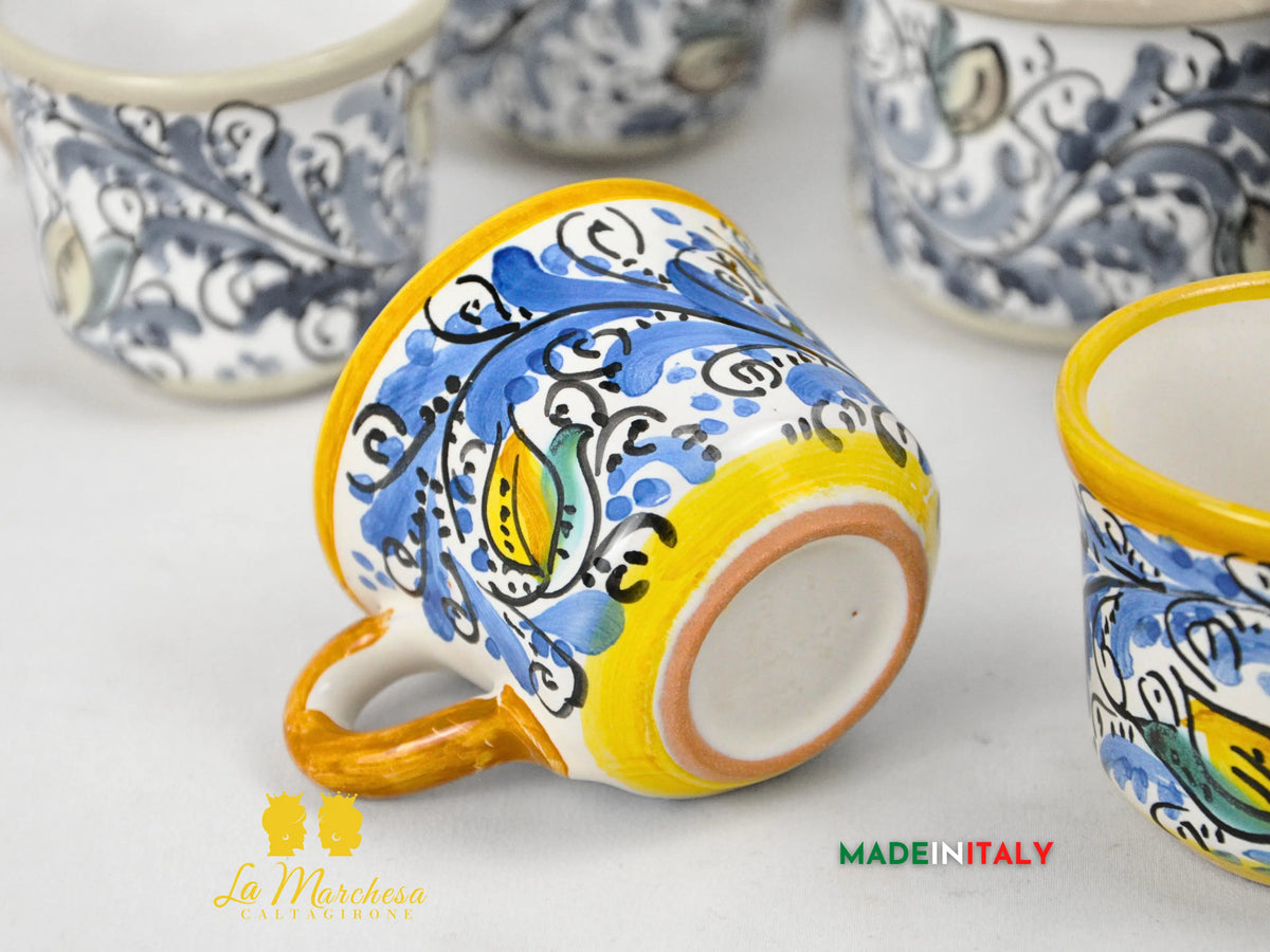 Servizio da Caffè in Ceramica di Caltagirone con Vassoio e Zuccheriera '600 Blu