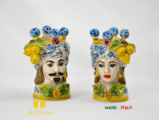 Teste di Moro Limoni e Corona in Ceramica di Caltagirone 16cm
