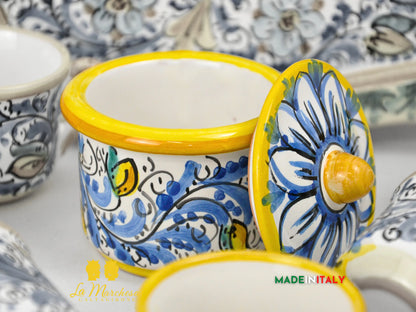 Servizio da Caffè in Ceramica di Caltagirone con Vassoio e Zuccheriera '600 Blu