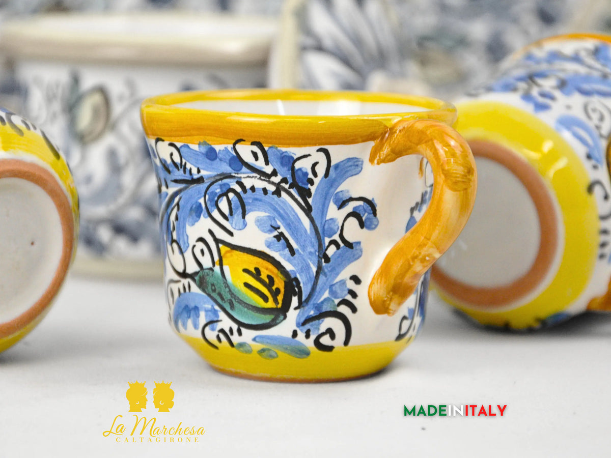 Servizio da Caffè in Ceramica di Caltagirone con Vassoio e Zuccheriera '600 Blu