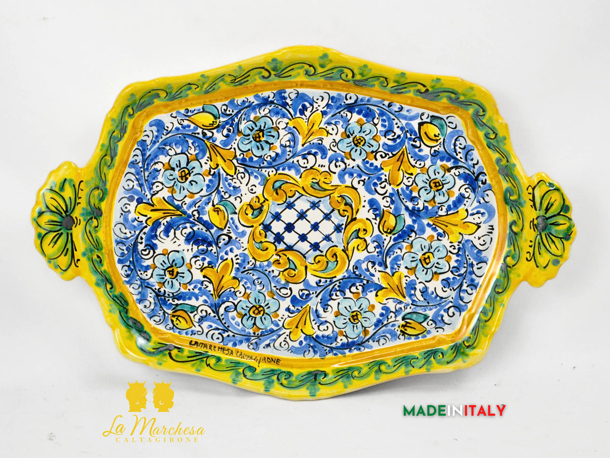 Servizio da Caffè in Ceramica di Caltagirone con Vassoio e Zuccheriera '600 Blu