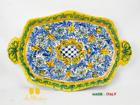 Servizio da Caffè in Ceramica di Caltagirone con Vassoio e Zuccheriera '600 Blu