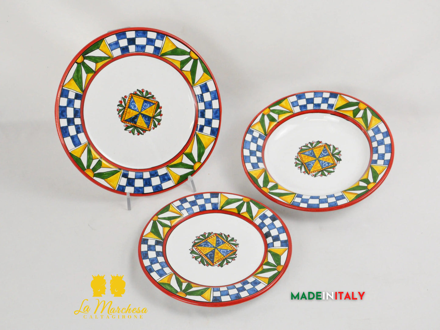 FINE SERIE - Set Servizio 3 Piatti Carretto Siciliano in Ceramica di Caltagirone