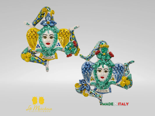 Trinacria Decorata Frutta in Ceramica di Caltagirone 30cm - Vari Colori