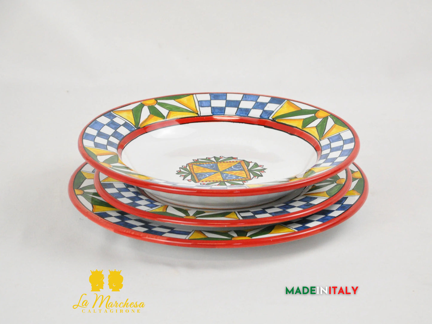 FINE SERIE - Set Servizio 3 Piatti Carretto Siciliano in Ceramica di Caltagirone