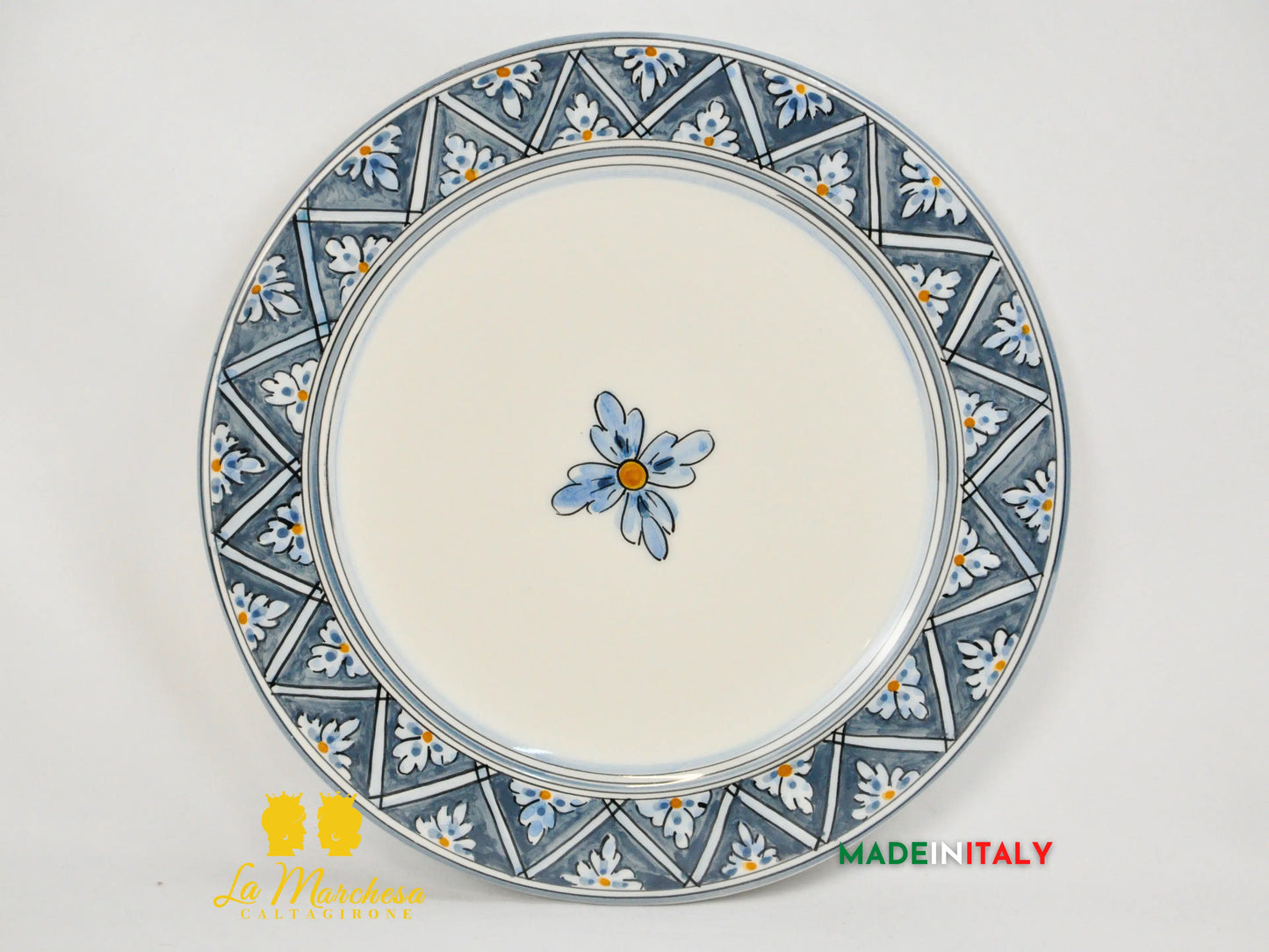 FINE SERIE - Set Servizio 2 Piatti Fiore Grigio Ceramica di Caltagirone