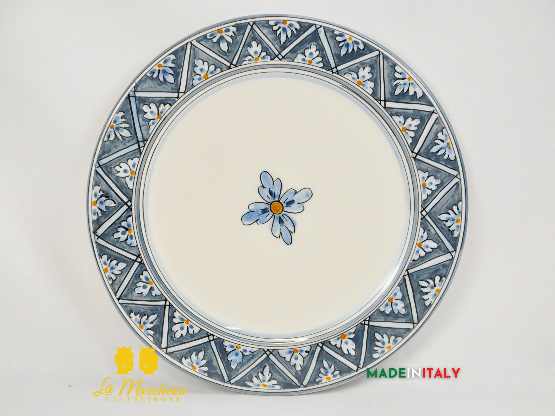 FINE SERIE - Set Servizio 2 Piatti Fiore Grigio Ceramica di Caltagirone