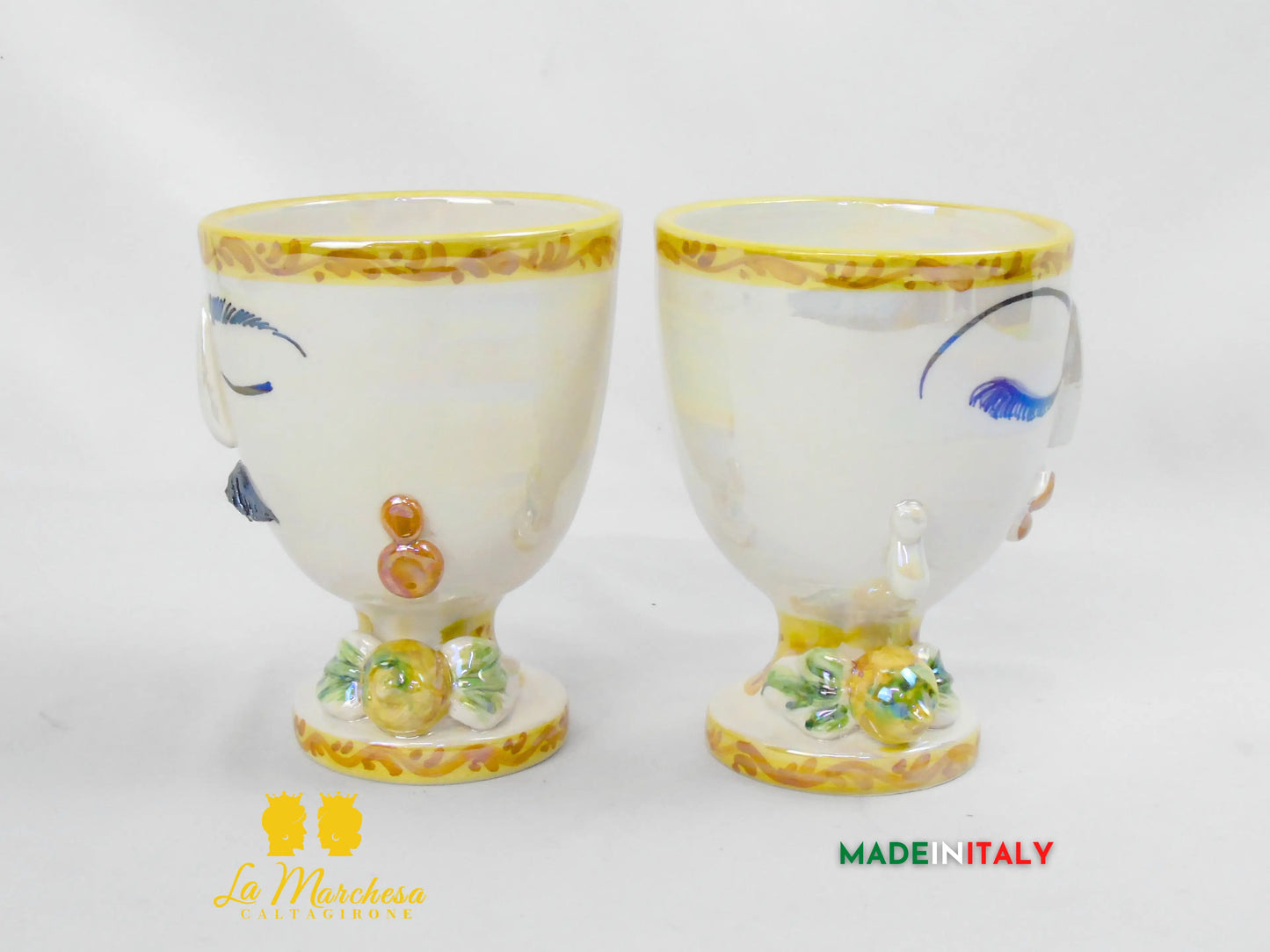 Vaso da Fiori a Viso Decorato Madreperla in Ceramica di Caltagirone 15cm - Vari Modelli