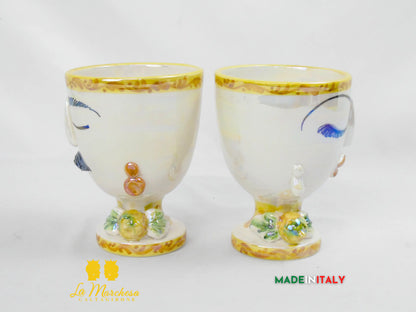 Vaso da Fiori a Viso Decorato Madreperla in Ceramica di Caltagirone 15cm - Vari Modelli