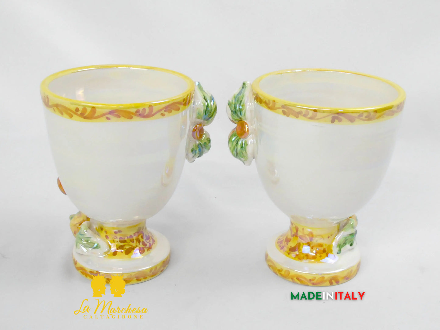 Vaso da Fiori a Viso Decorato Madreperla in Ceramica di Caltagirone 15cm - Vari Modelli