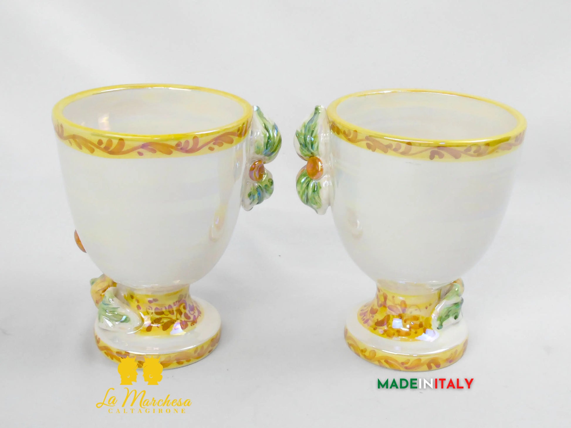 Vaso da Fiori a Viso Decorato Madreperla in Ceramica di Caltagirone 15cm - Vari Modelli