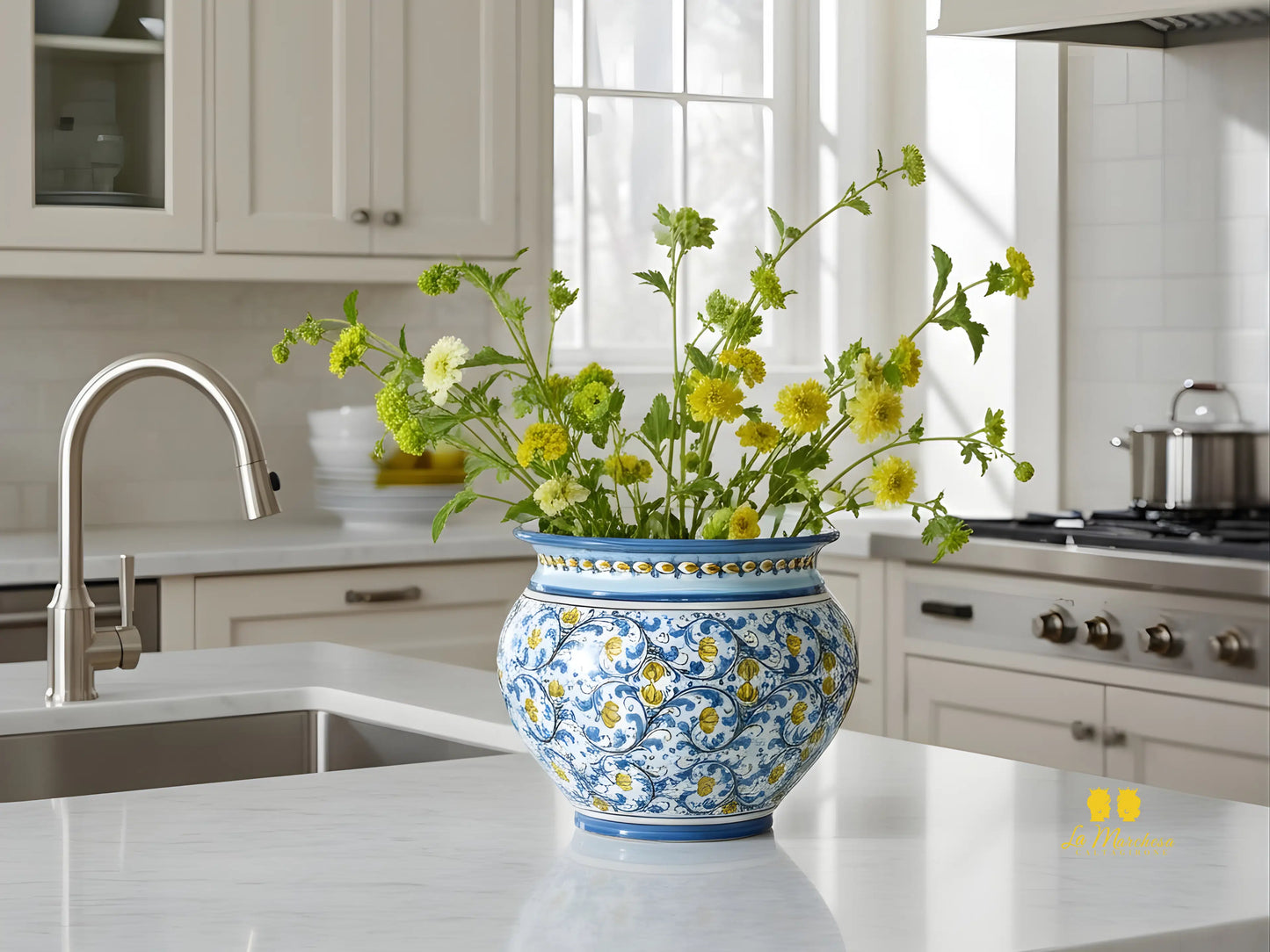 Portavaso in Ceramica di Caltagirone 600 blu antico - Varie Misure